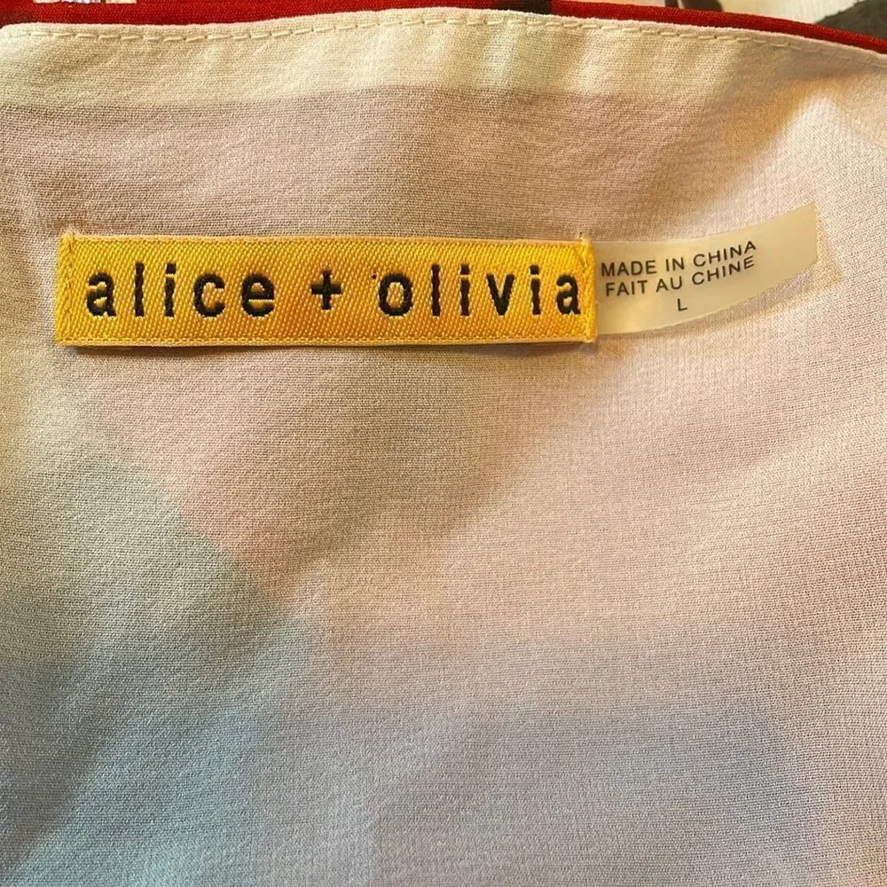 Alice + Olivia Halter Twist Neck Mini Dress Red Floral L - Picture 3 of 7